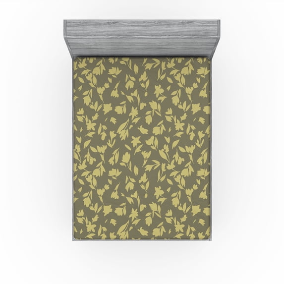 Ambesonne Flowers Vintage Fitted Sheet, Bitonal Floral Boho, Full Size, Pale Khaki and Slate Brown