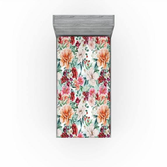 Ambesonne Flowers Vintage Fitted Sheet, Boho Dreamy Floral, Twin XL Size, Jade Green Burnt Sienna