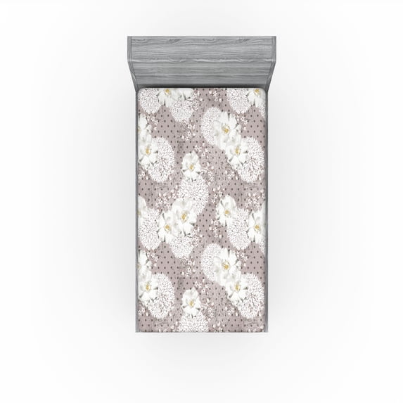 Ambesonne Flowers Vintage Fitted Sheet, Cottagecore Peony, Twin Size, Taupe Grey Off White