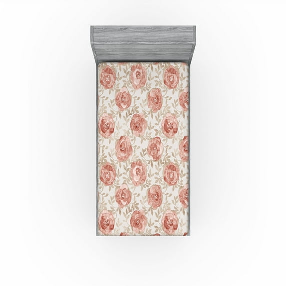 Ambesonne Flowers Vintage Fitted Sheet, Repetitive Roses, Twin XL Size, Pale Rose Eggshell