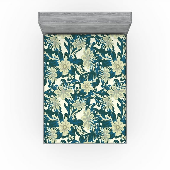 Ambesonne Flowers Vintage Fitted Sheet, Wild Jungle Boho, King Size, Avocado Green Cream