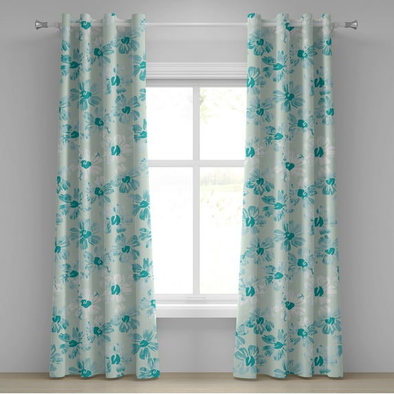 Ambesonne Flowers Vintage Grommet Curtain, Aquarelle Bloom Art, 50"x72", Dark Seafoam Almond Green