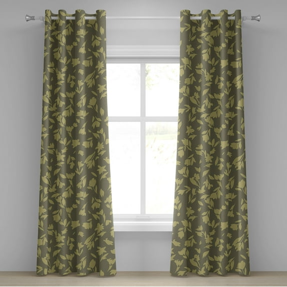 Ambesonne Flowers Vintage Grommet Curtain, Bitonal Floral Boho, 50"x72", Pale Khaki and Slate Brown