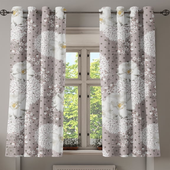 Ambesonne Flowers Vintage Grommet Curtain, Cottagecore Peony, 50"x60", Taupe Grey Off White
