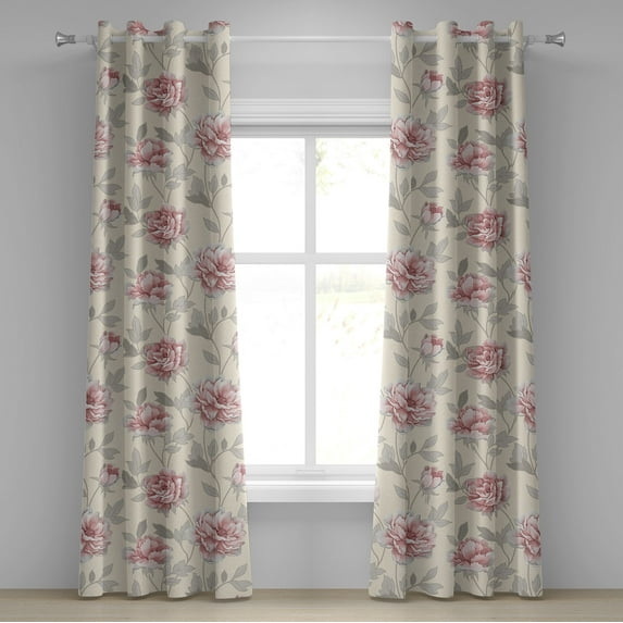 Ambesonne Flowers Vintage Grommet Curtain, Cottagecore Rose, 50"x96", Cream Pale Pink Blush