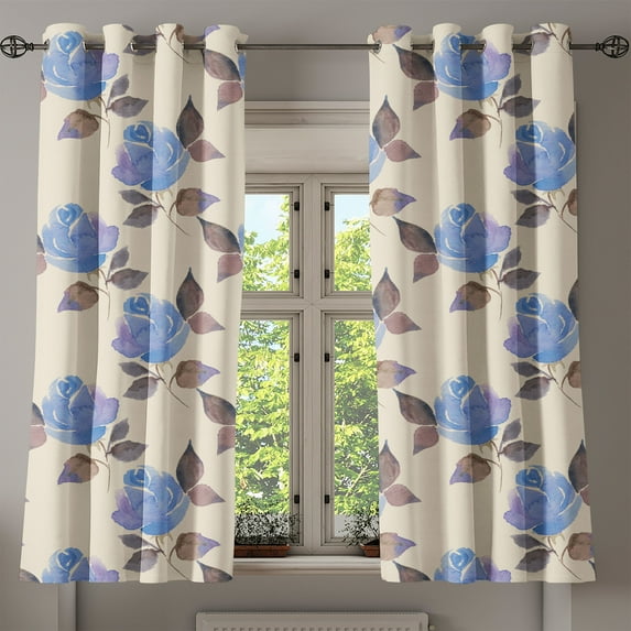 Ambesonne Flowers Vintage Grommet Curtain, Garden Rose Pattern, 50"x63", Champagne Lavender Blue