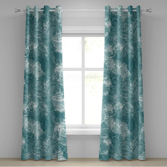Ambesonne Flowers Vintage Grommet Curtain, Weathered Jungle, 50"x120", Cadet Blue and Petrol Blue