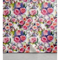 Ambesonne Flowers Vintage Peel & Stick Wallpaper for Home, Aquarelle Floral, 13"x36", Dark Coral Dark Lavender