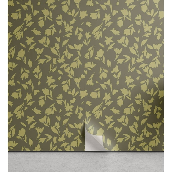 Ambesonne Flowers Vintage Peel & Stick Wallpaper for Home, Bitonal Floral Boho, 13"x72", Pale Khaki and Slate Brown