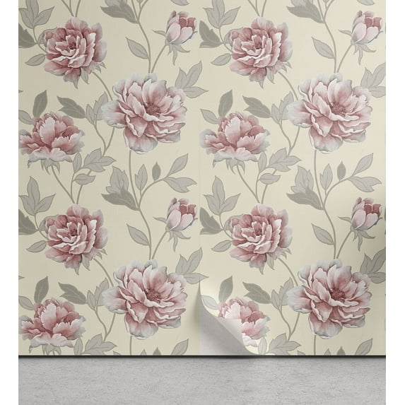 Ambesonne Flowers Vintage Peel & Stick Wallpaper for Home, Cottagecore Rose, 13"x100", Cream Pale Pink Blush