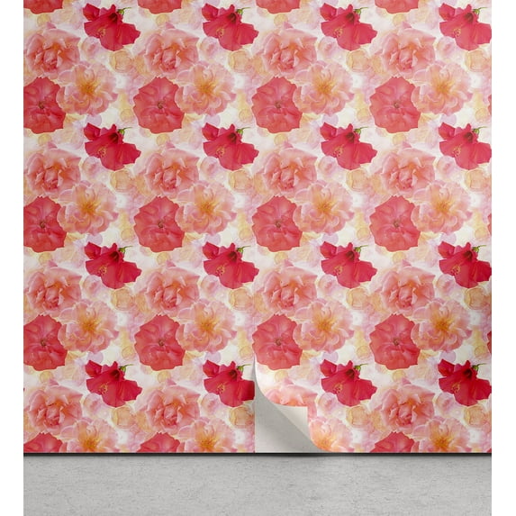 Ambesonne Flowers Vintage Peel & Stick Wallpaper for Home, Delicate Floral, 13"x72", Blush Coral Dark Pink
