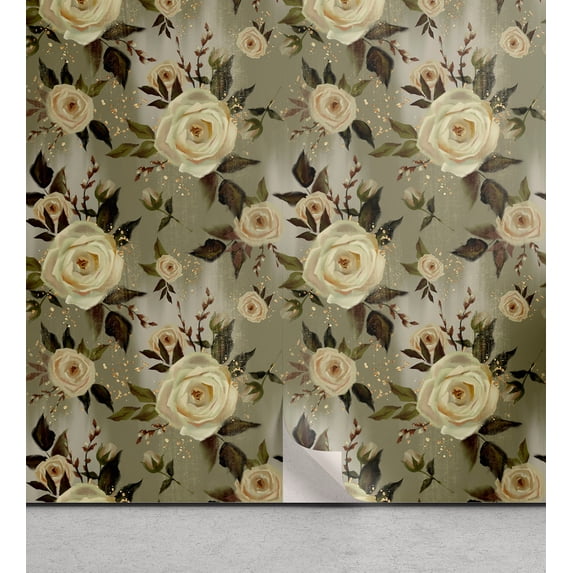 Ambesonne, Flowers Vintage Peel & Stick Wallpaper for Home, Eucalyptus Pattern, 13"x36", Pistachio Green Off White