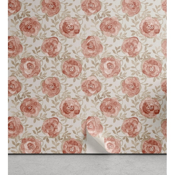 Ambesonne Flowers Vintage Peel & Stick Wallpaper for Home, Repetitive Roses, 13"x36", Pale Rose Eggshell