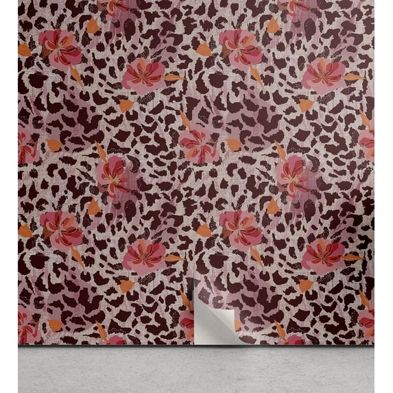 Ambesonne, Flowers Vintage Peel & Stick Wallpaper for Home, Wild Floral Boho, 13"x100", Rose Dark Coral Vermilion