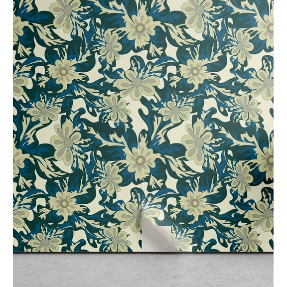 Ambesonne, Flowers Vintage Peel & Stick Wallpaper for Home, Wild Jungle Boho, 13"x100", Avocado Green Cream