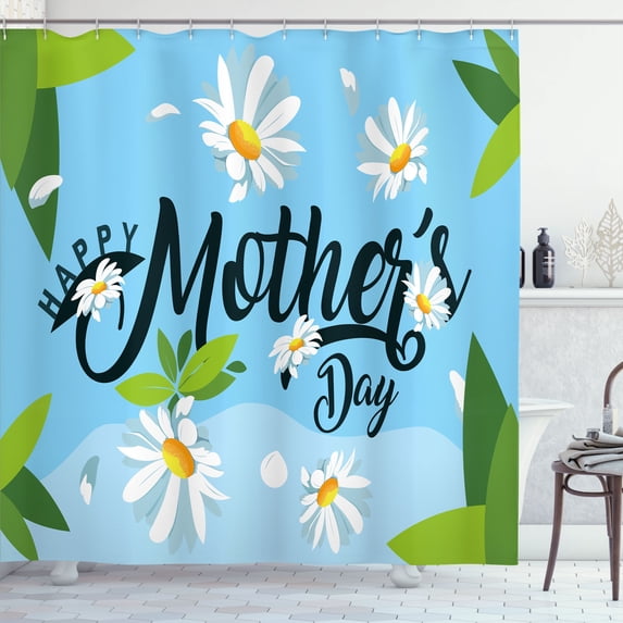 Ambesonne Flowers Vintage Shower Curtain, Mother's Day Floras, 69"Wx70"L, Pale Sky Blue Fern Green