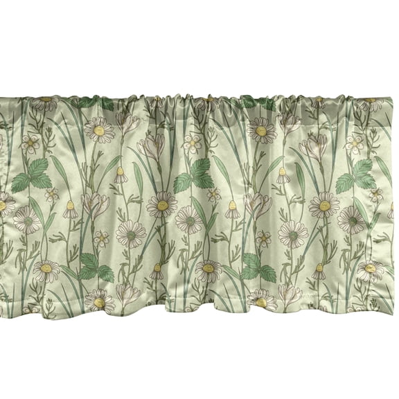 Ambesonne Flowers Vintage Valance Pack of 2, Daisies Wildflowers, 54"X12", Reseda Green Pale Yellow