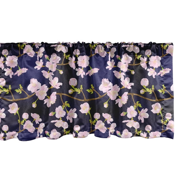Ambesonne Flowers Window Valance, Blooming Sakura Nature Art, 54" X 12", Rose Yellow Green and Indigo