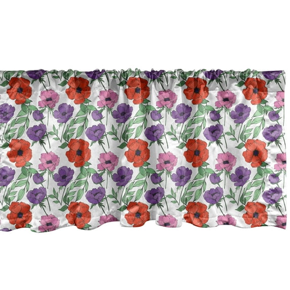 Ambesonne Flowers Window Valance, Botanical Anemones Pattern, 42" x 18", Multicolor