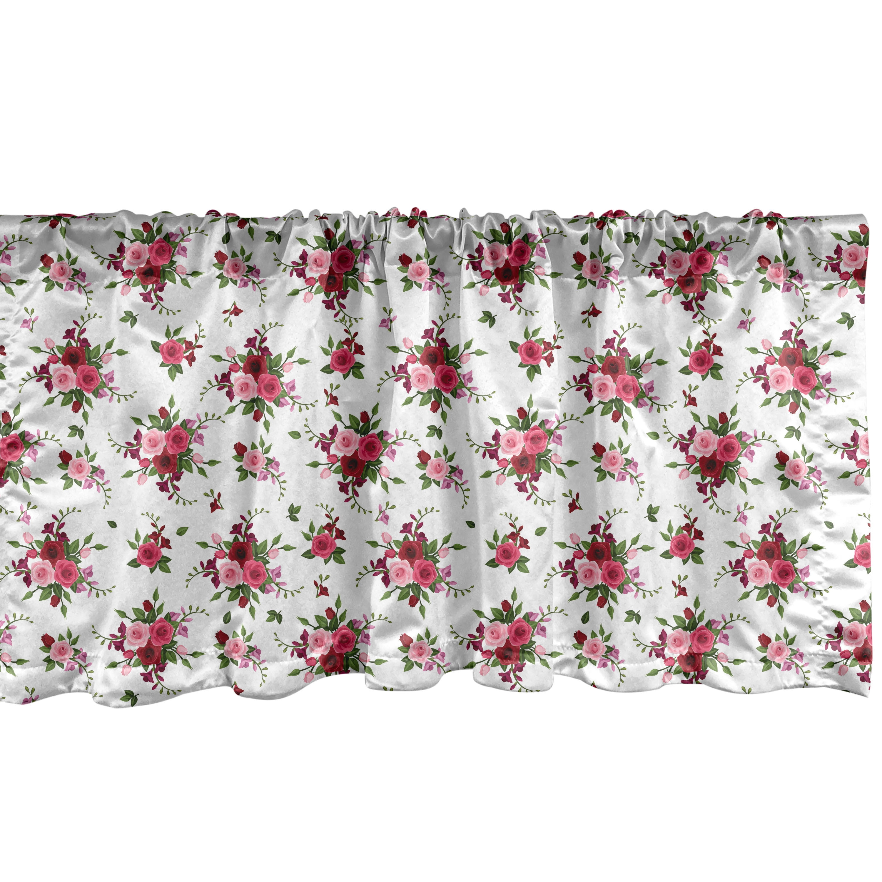 Floral Pink and Green Satin Window Valance with Rod Pocket