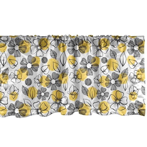 Ambesonne Flowers Window Valance, Leaves and Flora Scenery, 42" x 12", Mustard Black and White