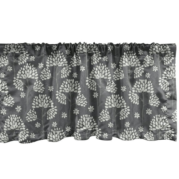 Ambesonne Flowers Window Valance, Retro Style Branches Leaves, 42" x 12", Grey Coconut
