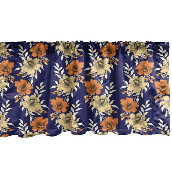 Ambesonne Flowers Window Valance, Vintage Classic Branches, 54" X 12", Dark Orange Cream and Indigo