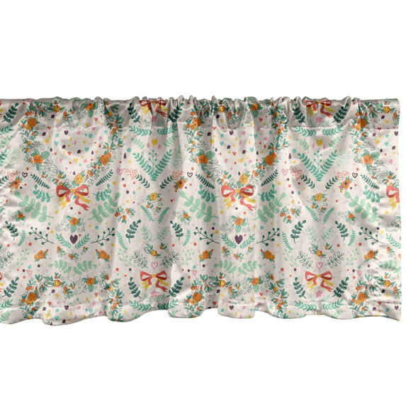 Ambesonne Flowers Window Valance, Vintage Hearts Ribbons, 54" X 18", Beige Mint