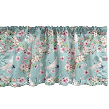 Ambesonne Flowers Window Valance, Watercolor Flying Crane, 54" X 18", Multicolor