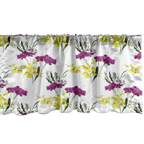 Ambesonne Flowers Window Valance, Yellow and Purple Orchids, 42" x 12", Multicolor