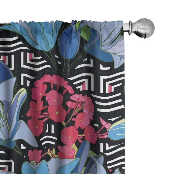 Ambesonne Flowery Art Curtains, Lilies and Pansies Art, Pair of 28"x95", Dark Pink and Dark Ceil Blue