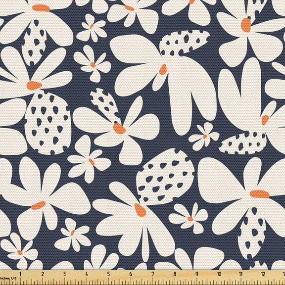 Ambesonne Flowery Fabric by the Yard Upholstery, Abstract Garden in Spring, 2 Yards, Off White and Charcoal Grey