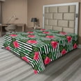 thumbnail image 1 of Ambesonne Flowery Flat Bedding Sheet Soft Top Sheet, Hibiscus on Stripes Hawaii, King, Dark Pink Green and Black, 1 of 1