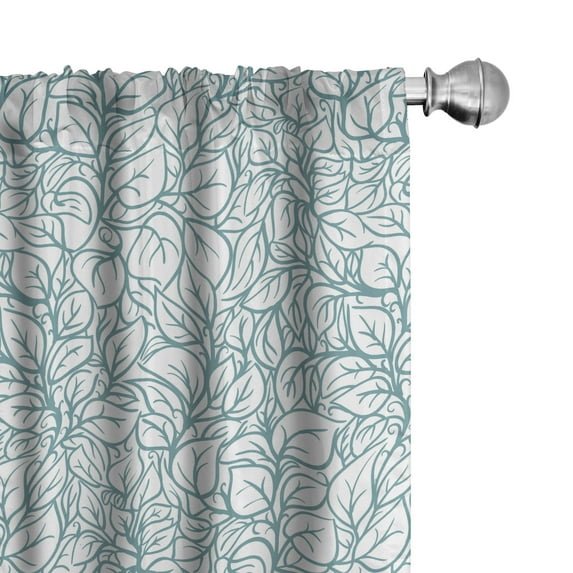 Ambesonne Foliage Curtains, Canopy Line Drawing Leaves, Pair of 28"x84", Laurel Green Coconut