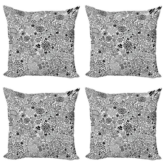 Ambesonne Foliage Throw Pillow Cover 4 Pack, Hipster Cupcake Tea, 18", Black White