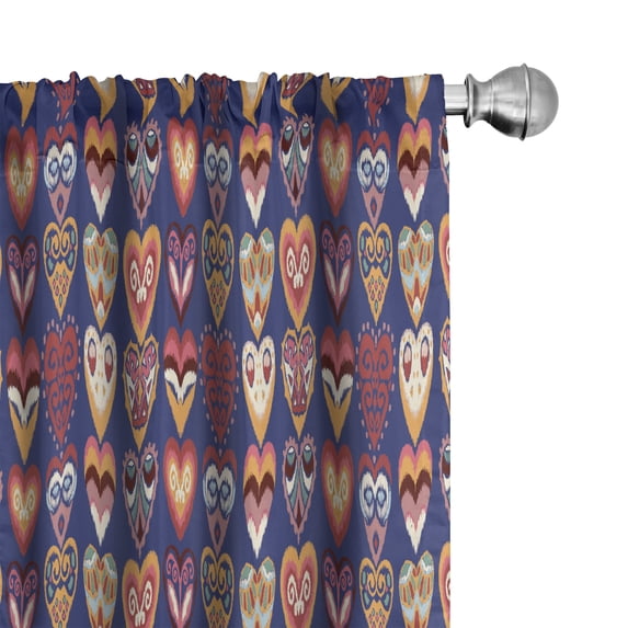 Ambesonne Folk Window Curtains, Colorful Hearts Art, Each 28" W x 63" L, Dark Lavender Multicolor