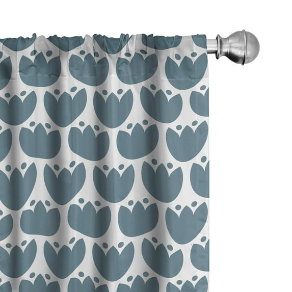 Ambesonne Folk Art Window Curtains, Eco Hygge Flowers Pattern, Each 28" W x 84" L, Slate Blue and White