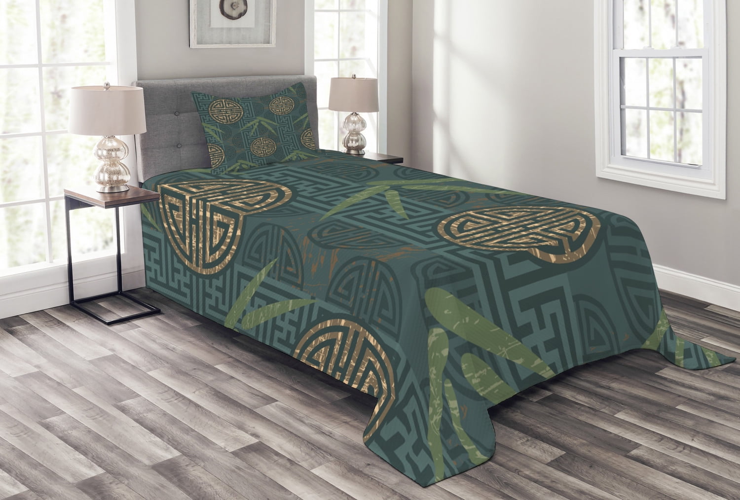 Twin Gray Quilted Bedspread Set with Pillow Sham