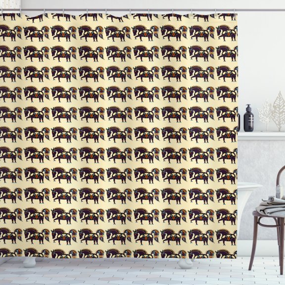 Ambesonne Folk Art Shower Curtain, Ukrainian Karakoko Horse, 69"Wx84"L, Cream Multicolor
