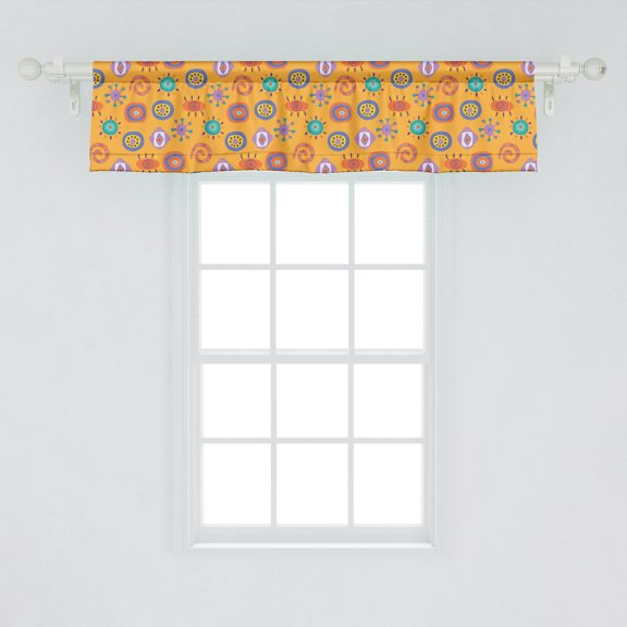 Ambesonne Folk Art Window Valance, Colorful Abstract Repeating Pattern with Various Elemental Motifs, Curtain Valance for Kitchen Bedroom Decor with Rod Pocket, 54" X 12", Marigold and Multicolor