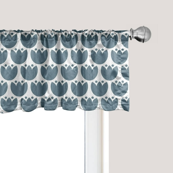 Ambesonne Folk Art Window Valance, Eco Hygge Flowers Pattern, 54" X 18", Slate Blue and White