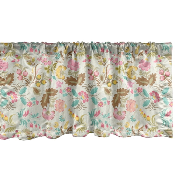 Ambesonne Folk Art Window Valance, Nostalgic Pastel Design with Vintage Botanical Image Flowers Leaves and Berries, Curtain Valance for Kitchen Bedroom Decor with Rod Pocket, 54" X 18", Multicolor