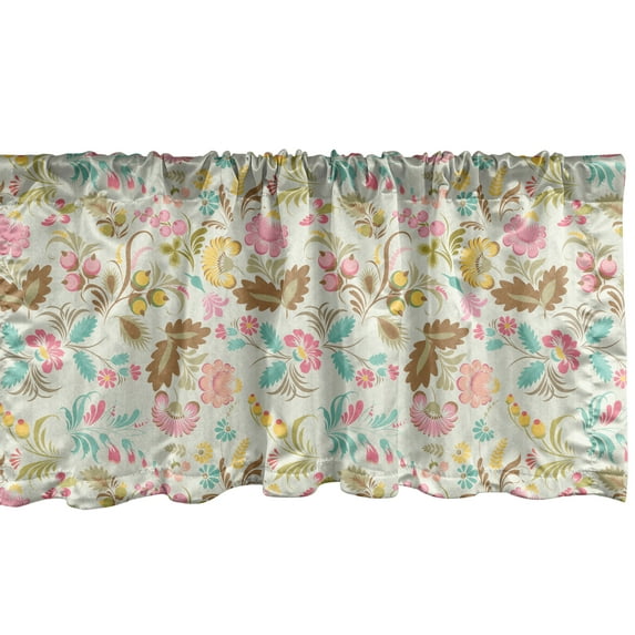 Ambesonne Folk Art Window Valance, Nostalgic Pastel Design with Vintage Botanical Image Flowers Leaves and Berries, Curtain Valance for Kitchen Bedroom Decor with Rod Pocket, 54" X 18", Multicolor