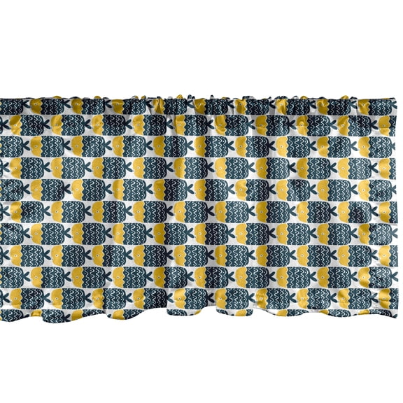 Ambesonne Folk Art Window Valance, Scandinavian Fish Motifs, 54" X 18", Petrol Blue Yellow