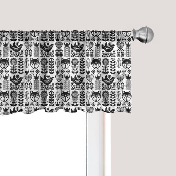 Ambesonne Folk Art Window Valance, Scandinavian Nature Heart, 54" X 12", Charcoal Grey White