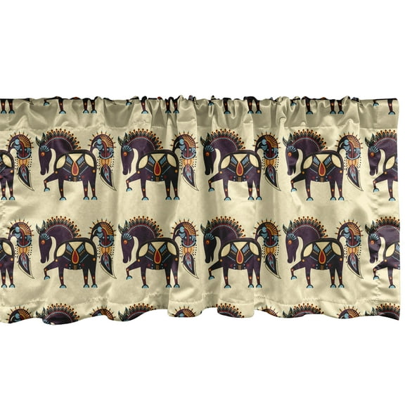 Ambesonne Folk Art Window Valance, Ukrainian Karakoko Horse, 54" X 18", Cream Multicolor