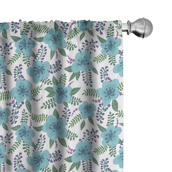 Ambesonne Folk Blooms Window Curtains, Aquatic Lavender Flower, Each 28" W x 63" L, Jade Green and Turquoise