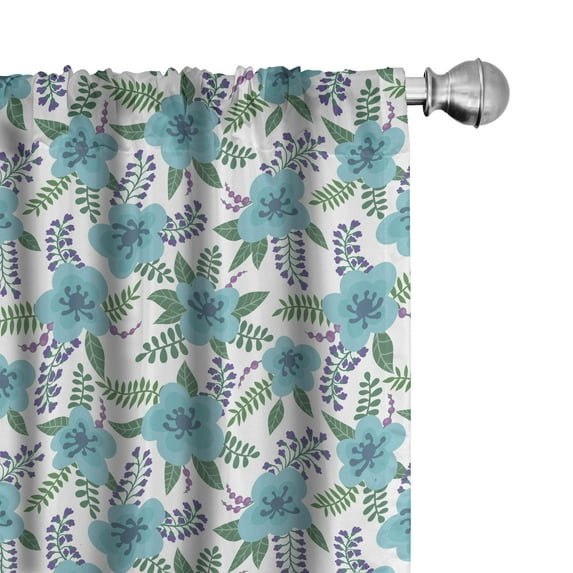 Ambesonne Folk Blooms Window Curtains, Aquatic Lavender Flower, Each 28" W x 95" L, Jade Green and Turquoise