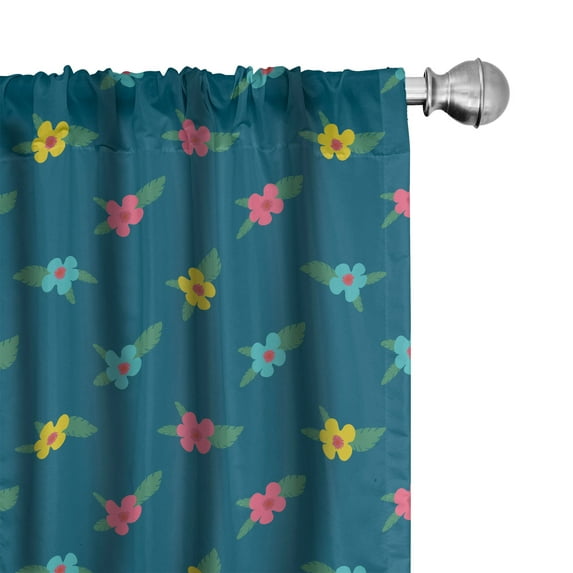 Ambesonne Folk Blooms Window Curtains, Ethnic Colorful Petals, Each 28" W x 95" L, Petrol Blue and Multicolor