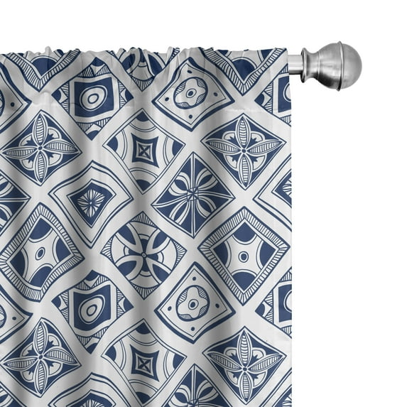 Ambesonne Folk Curtains, Spanish Traditional Ornaments, Pair of 28"x63", Cobalt Blue and White